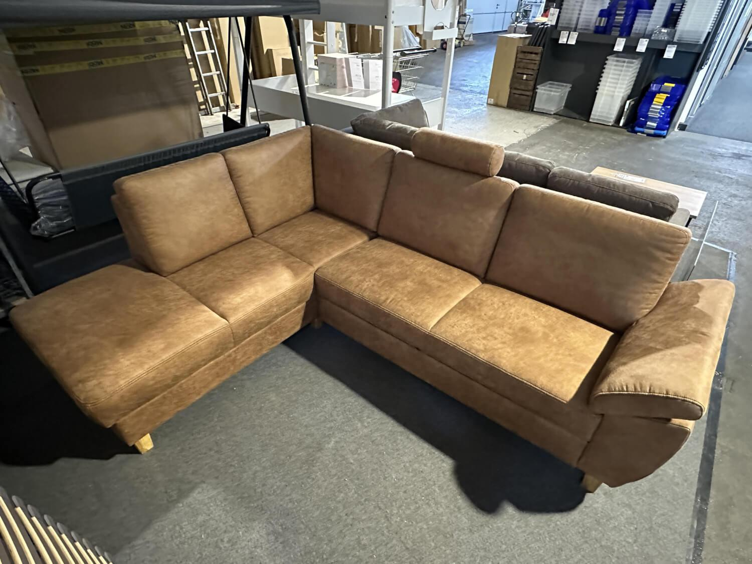 Pora - Ecksofa Florenz Bezug Leder Maniela Braun Füße Holz Mit Bettfunktion Und Bettkasten - 4