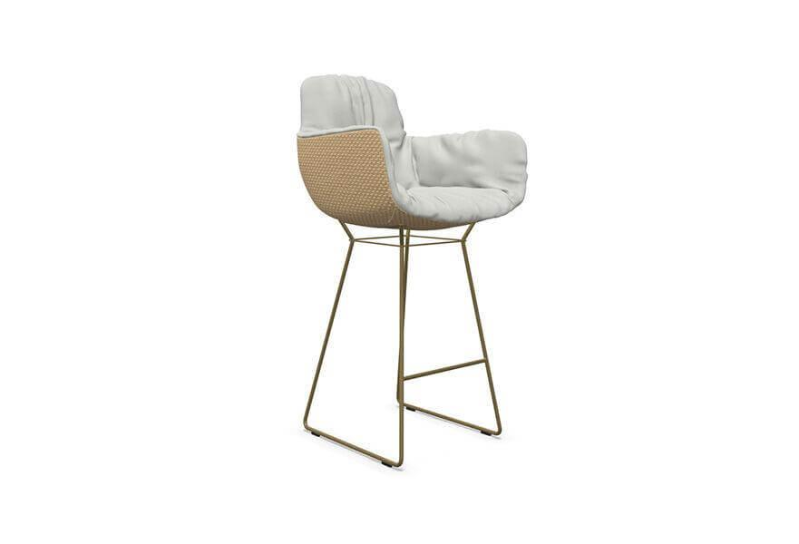Freifrau - Barhocker Leya Innen Leder Orient Kristall Beige Außen Stoff Nobilis Raphael Ivoire Beige Drahtgestell Metall Messing Lasur - 1