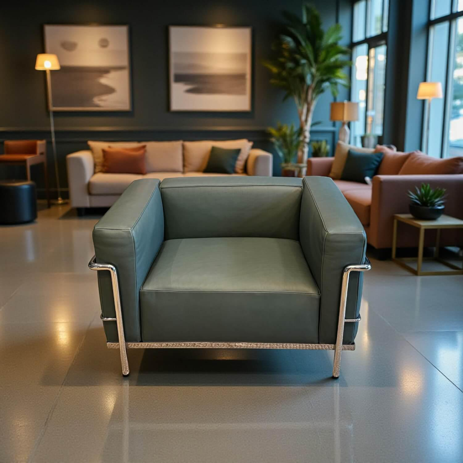 Cassina - Sessel Modell 3 Leder Pelle Naturale ZZ 13Z365 Foresta Grün Gestell Metall Verchromt - 3