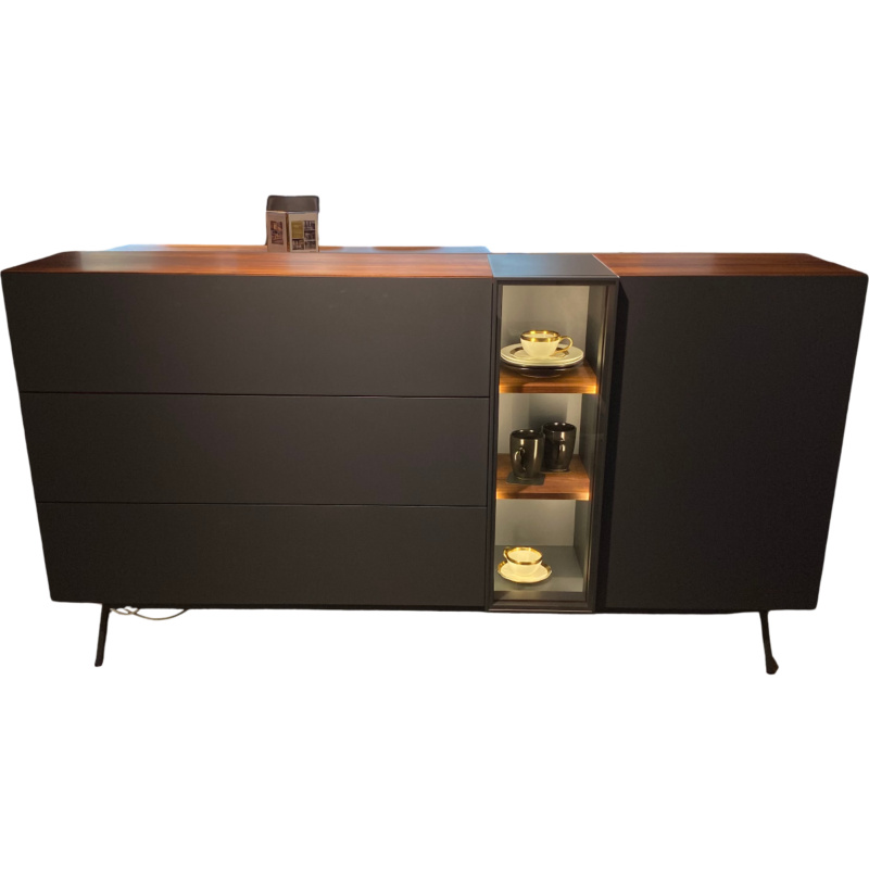 Wimmer - Sideboard Weira Korpus Nussbaum Rustikal Front Schwarzgrau Metall Mit Beleuchtung - 1