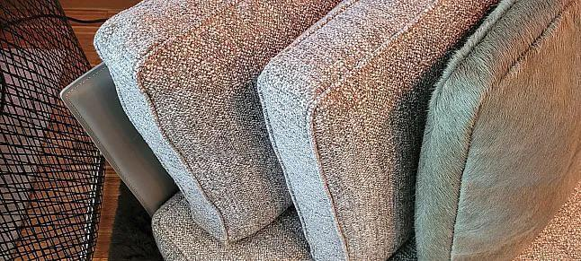 Minotti - Ecksofa West Stoff Fisher 04 Fumo Grau Rücken Kernleder Asche Grau Füße Aluminium Inklusive Kissen - 8