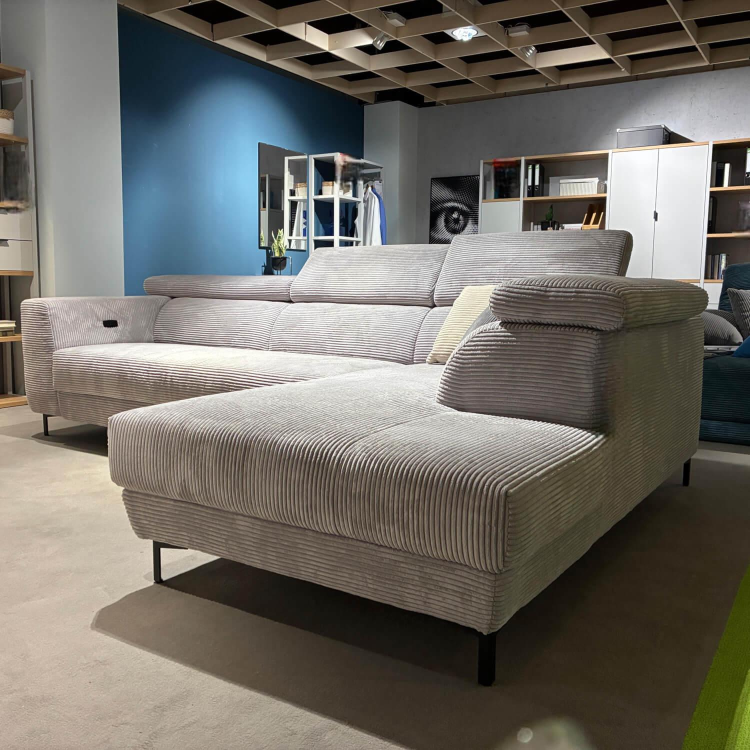 Kawoo - Eckkombination 7539 Cord S GCT 49 08 Platinum Grey Grau Füße Metall Schwarz Inklusive Kissen - 2