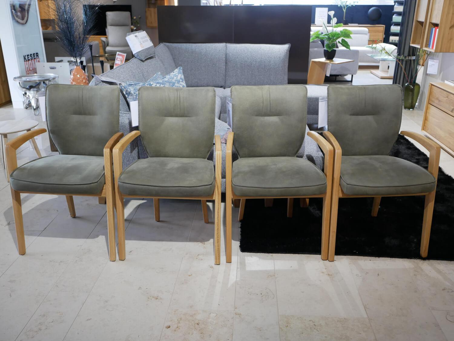 Natura - 4er-Set Armlehn-Stuhl Wilshere Stoff Microfaser Texel Grün Eiche Massiv Geölt - 6