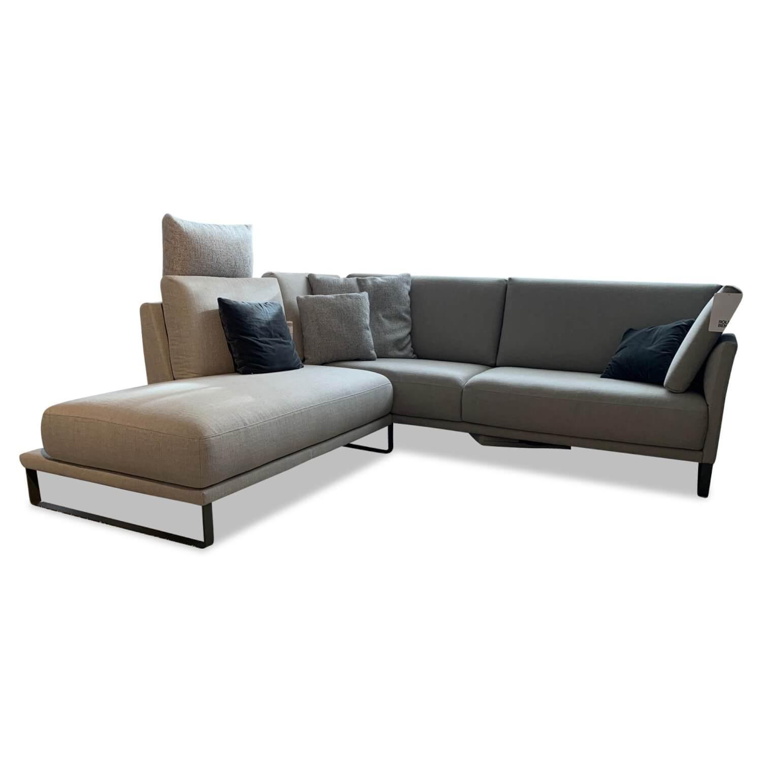 Rolf Benz - Corner sofa Cara 2020 fabric 14.162 stone gray shelf oak veneered runner steel umbra gray - 1