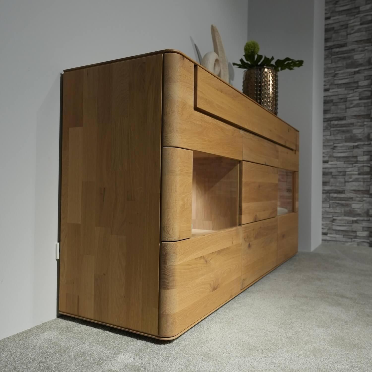 Decker - Wonwand Lavaro Wildeiche Bianco Massiv Geölt Mit Sideboard Und Beleuchtung Ohne Fernseher - 11