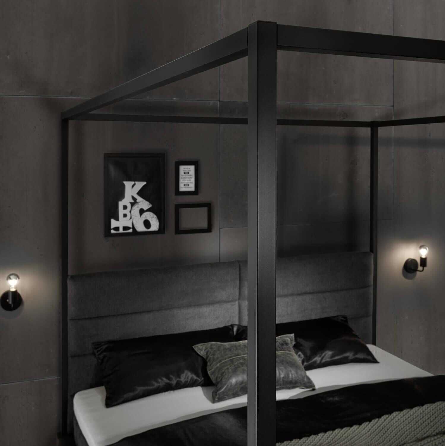 Gallery M - Himmelbett My Heaven Stoff D040 Anthrazit Grobstruktur 180x200 mit Matratzen und Federholzrahmen - 8