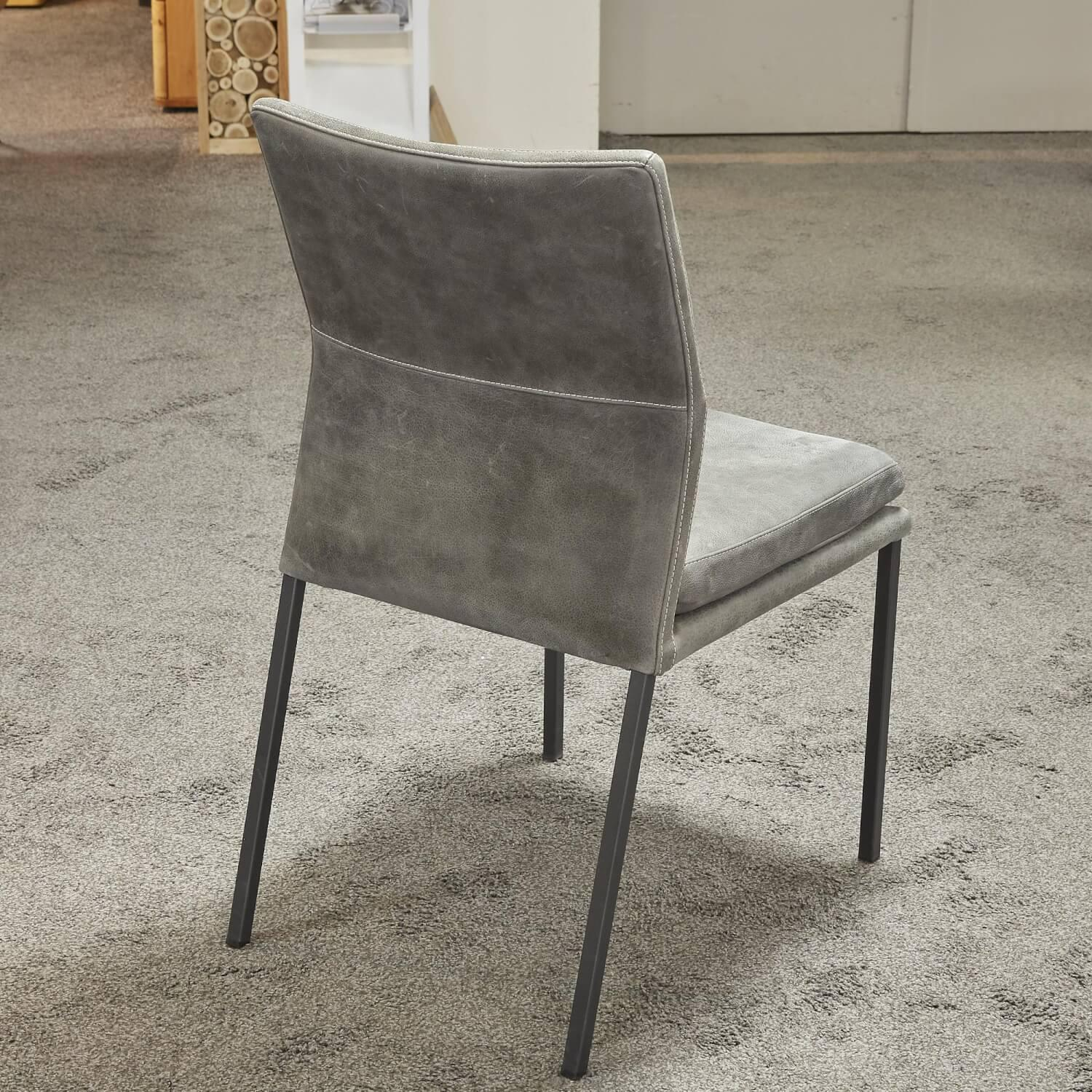Natura - 6er-Set Stuhl Carry Leder Sierra Anthrazit Kontrastnaht Beige 4-Fuß Metall Pulverbeschichtet Schwarz - 11