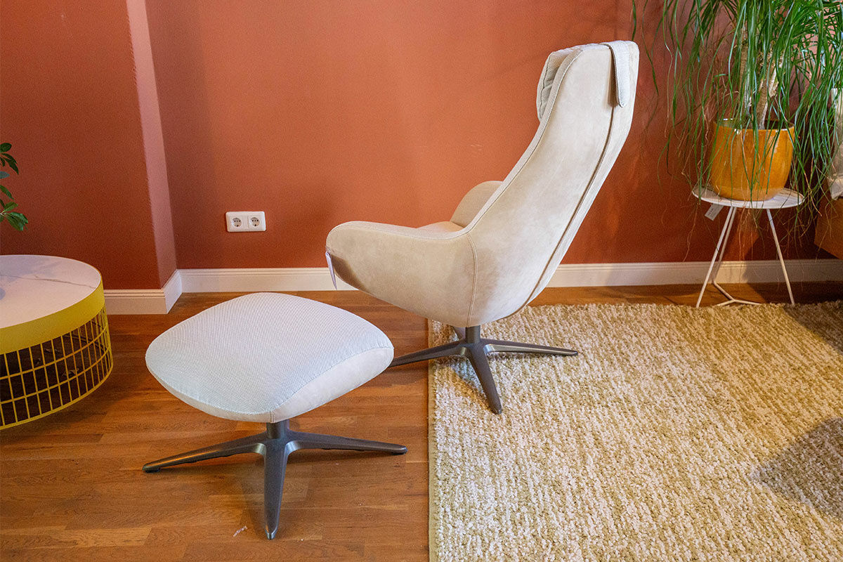 Pode - Sessel Spot Two Stoff Steelcut Trio 213 Beige Außen Leder Beige Gestell Metall Epoxy Taupe mit Hocker - 5