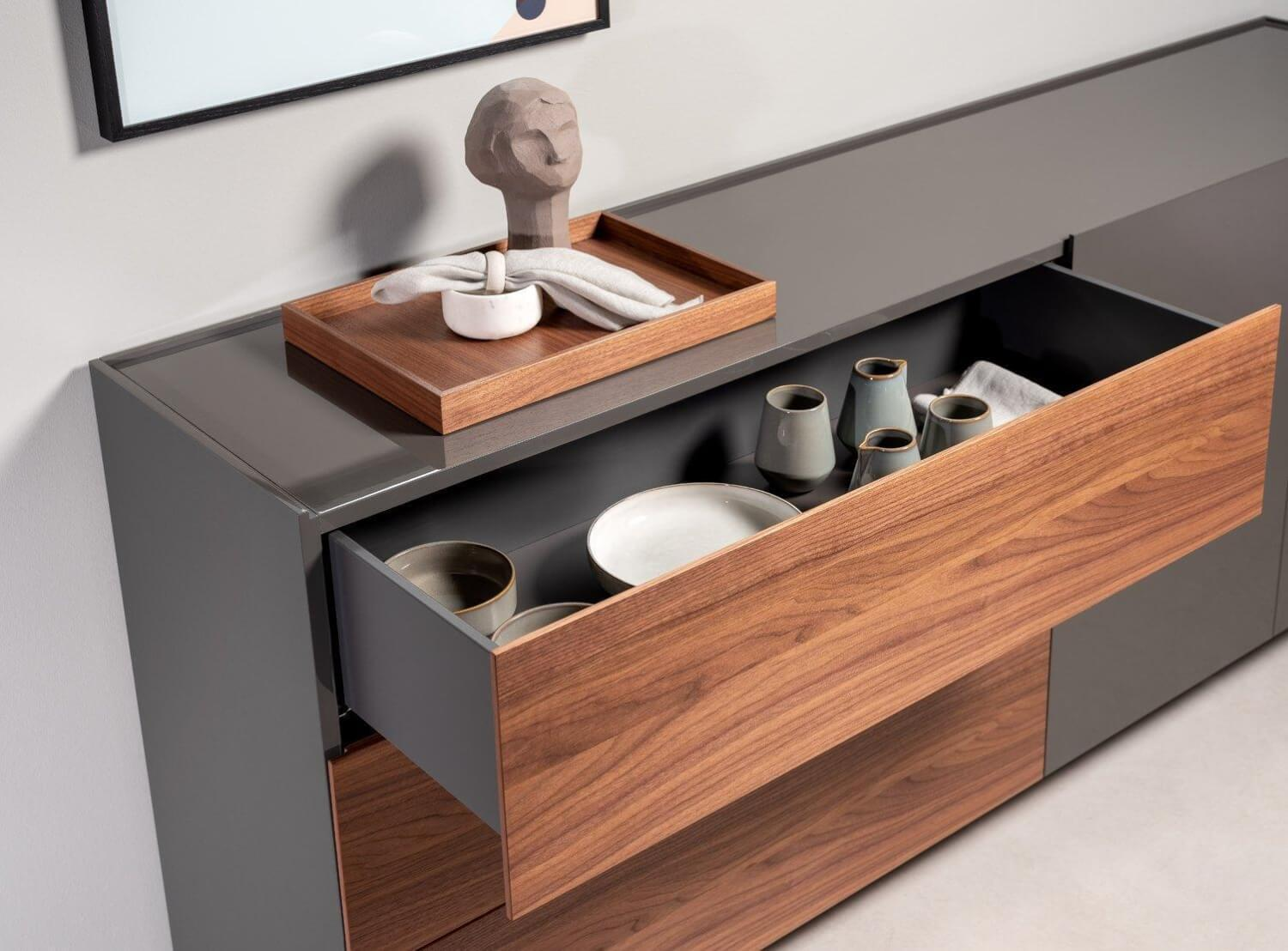 Rolf Benz - Highboard Stretto Eiche Farblos Lackiert Absetzung Lack Matt Cafe Braun - 2