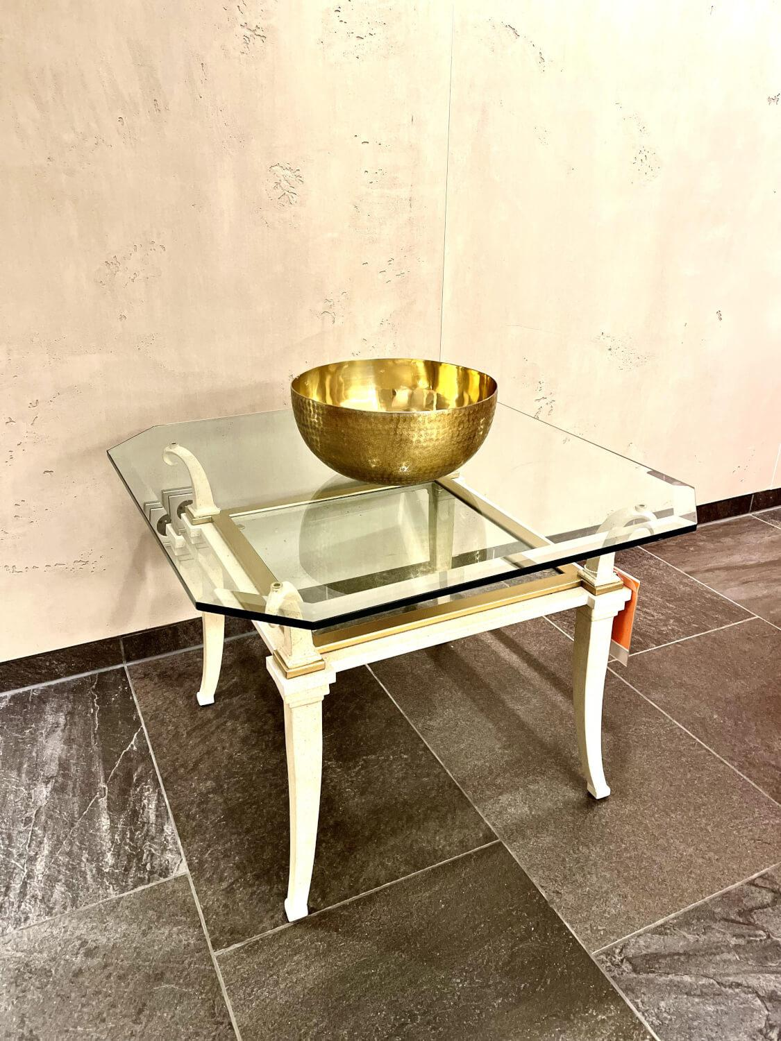 Eve Collection - Beistelltisch Sydra Platte Kristallglas Facettenschliff Gestell Eisen Vanille Weiß - 2
