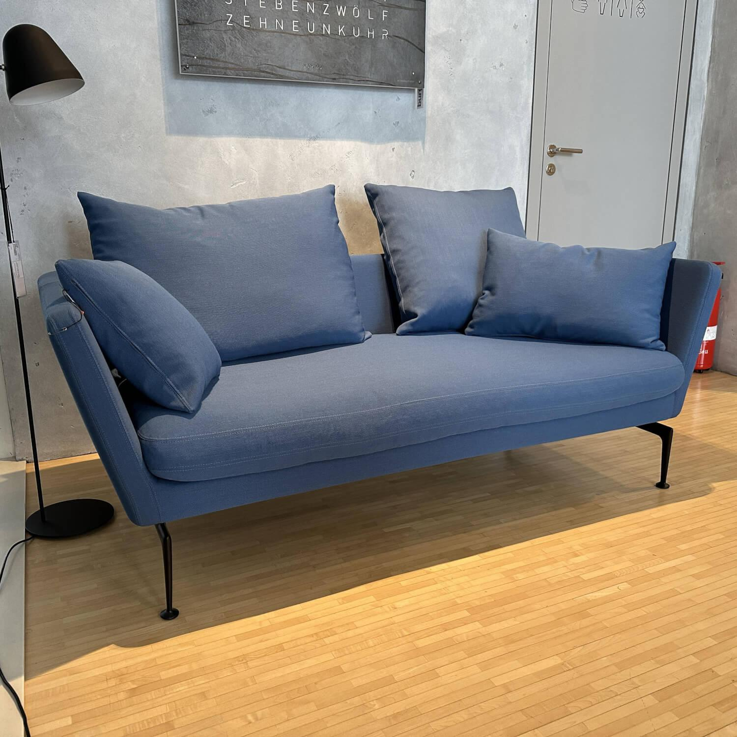 Sofa Suita Bezug Stoff F60 Volo Indigo Blau Gestell Basic Dark Rücken Spitzkissen