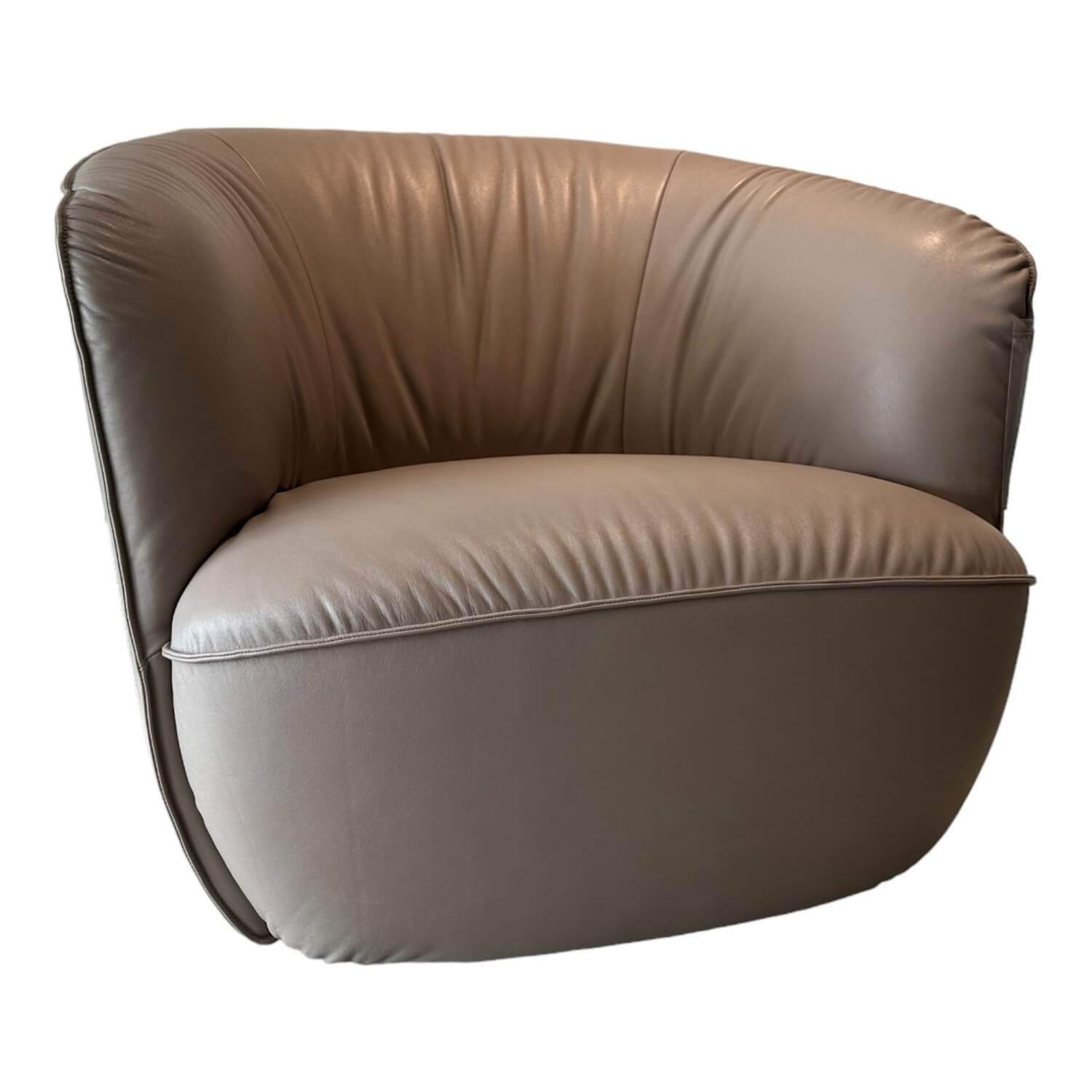 Walter Knoll - Sessel Ishino 195 10 Leder Elen 1406 Taupe Beige Drehteller Schwarz Matt Mit Kunststoffgleitern - 1