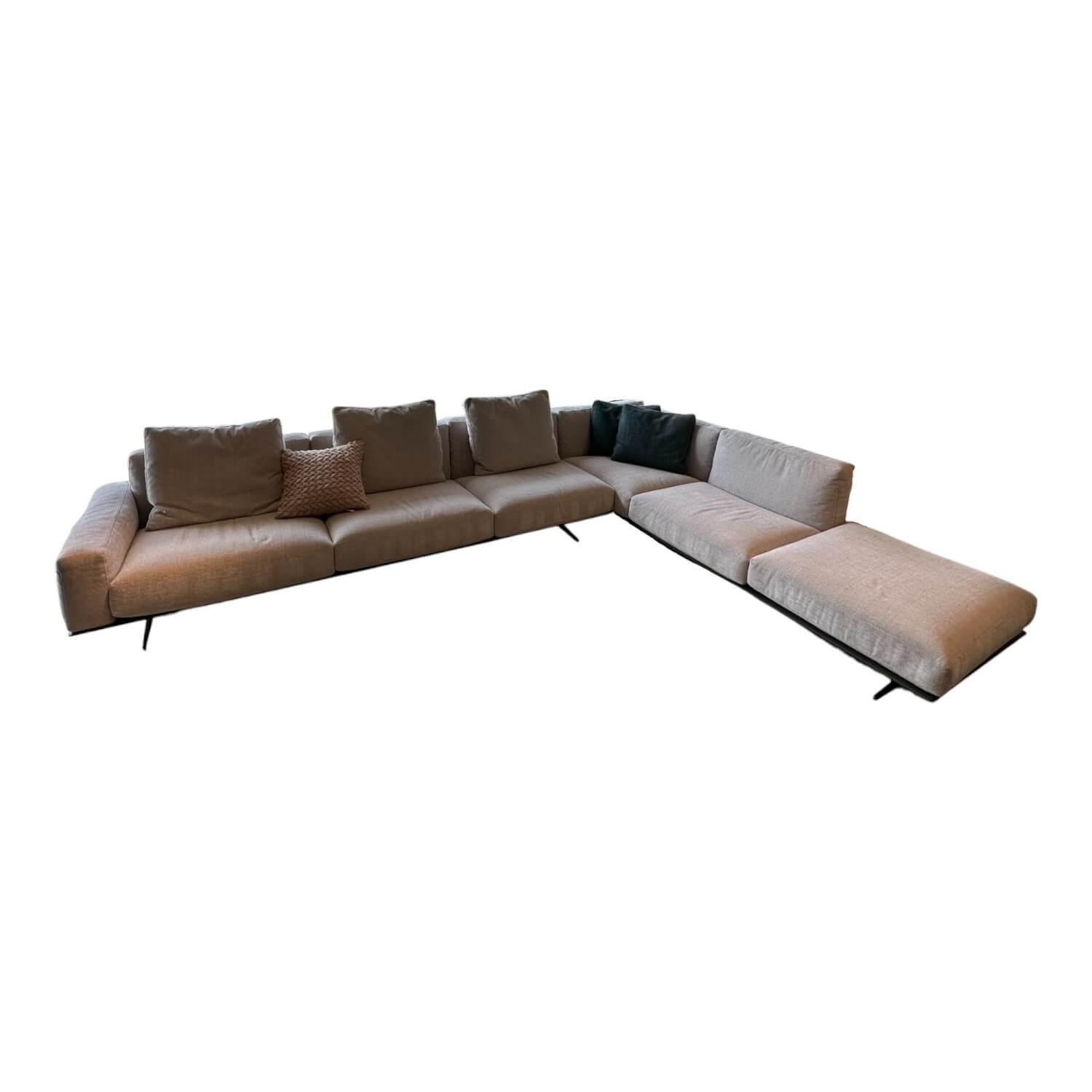 Flexform - Ecksofa Soft Dream Stoff Ellisse 1170 Grau Platform Leder 5003 Grau Füße Metall Brüniert - 1