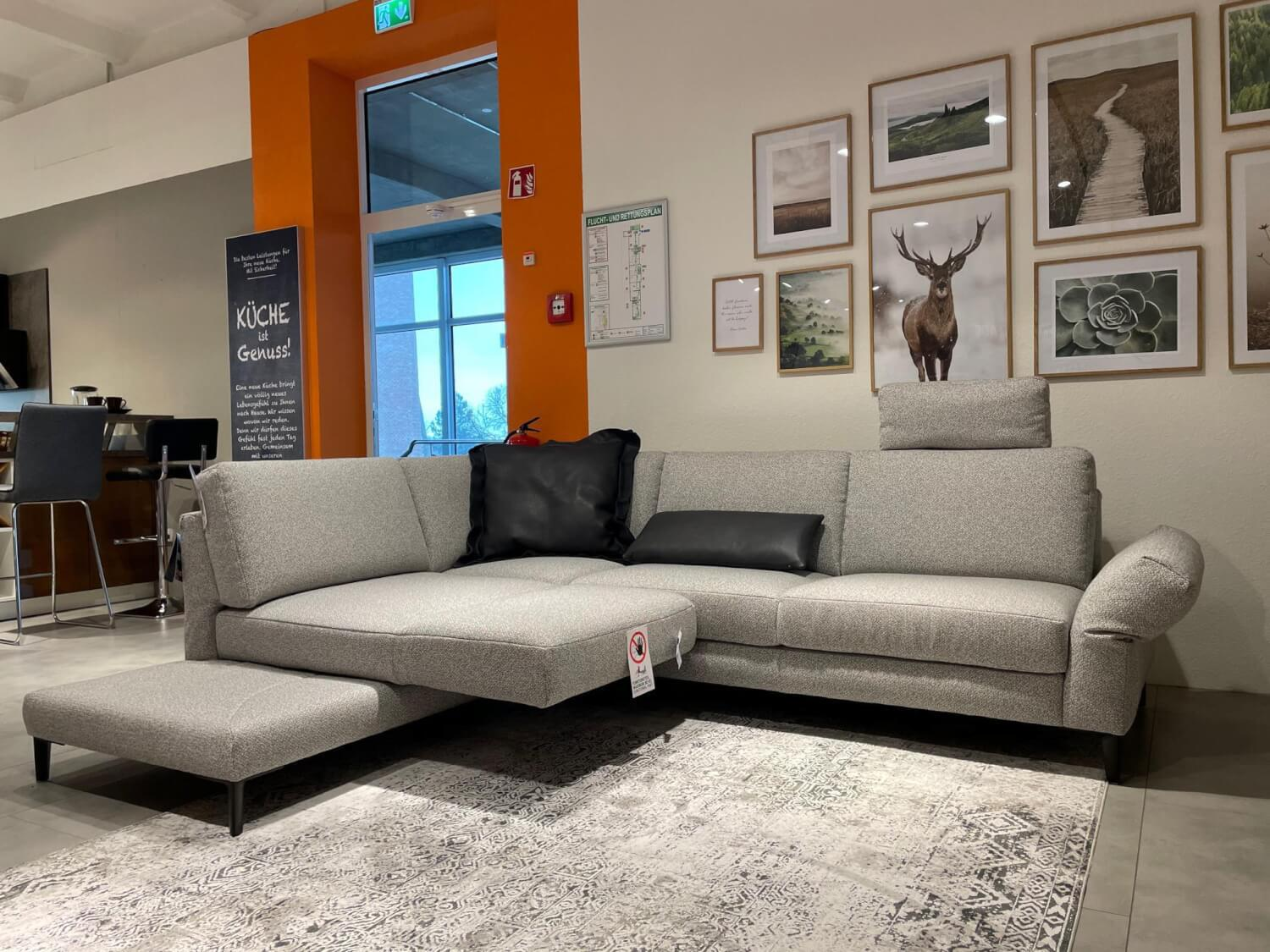Koinor - Ecksofa Upgrade Stoff 20-Q2-RAIN 20 Grau Füße Schwarz Lackiert - 2