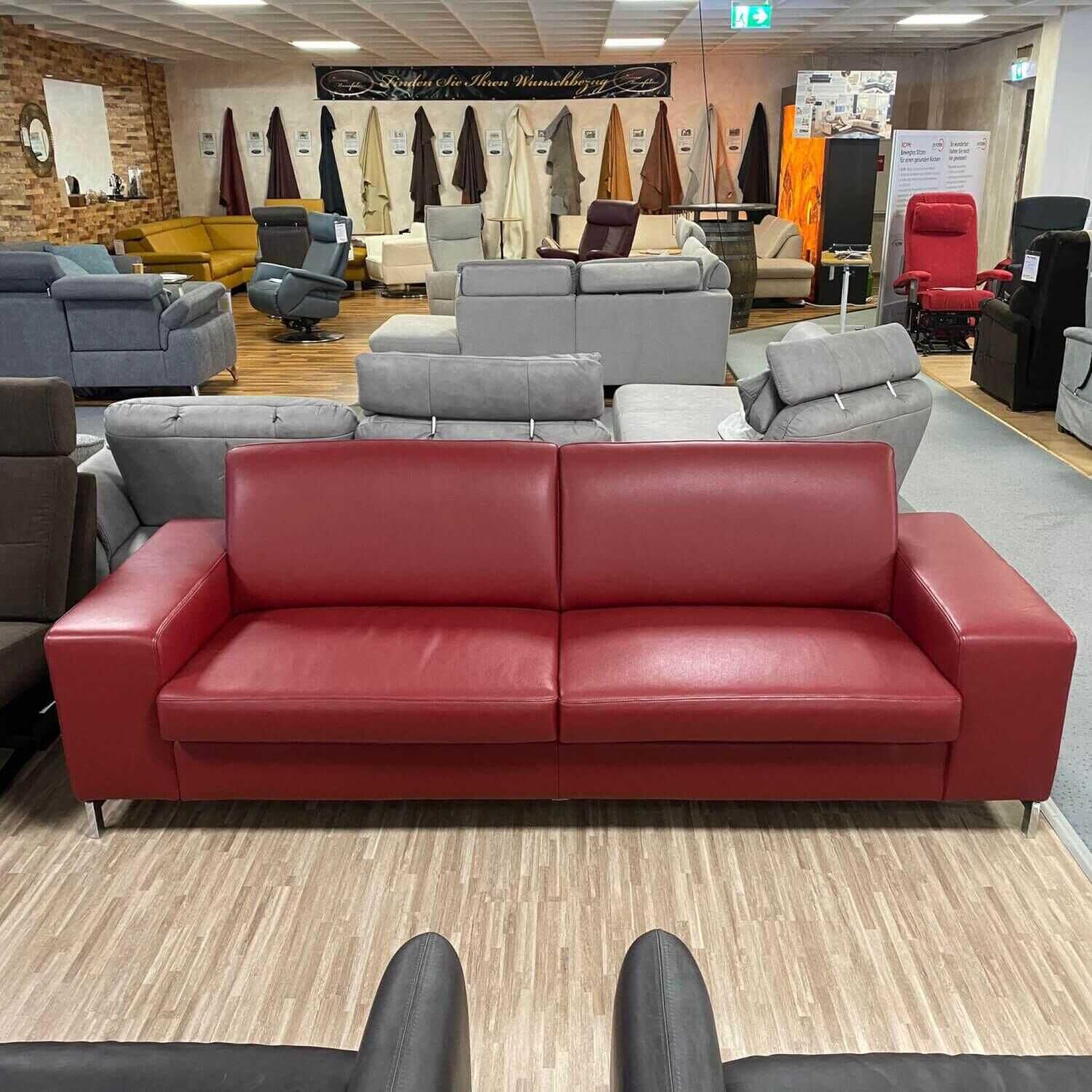 2-Sitzer Sofa MR 2875 Leder Z77/10 Rosso Rot Füße Chrom