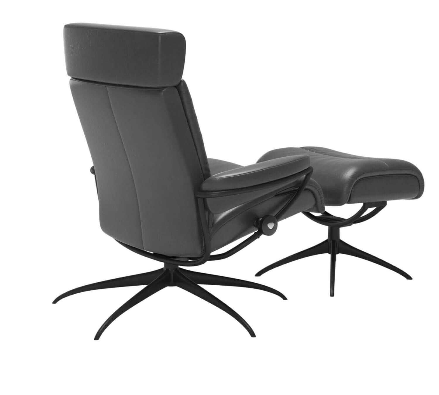 Stressless - Sessel Tokyo Niedrige Rückenlehne mit Kopfstütze Leder Pioneer Grau Gestell Schwarz mit Hocker - 4