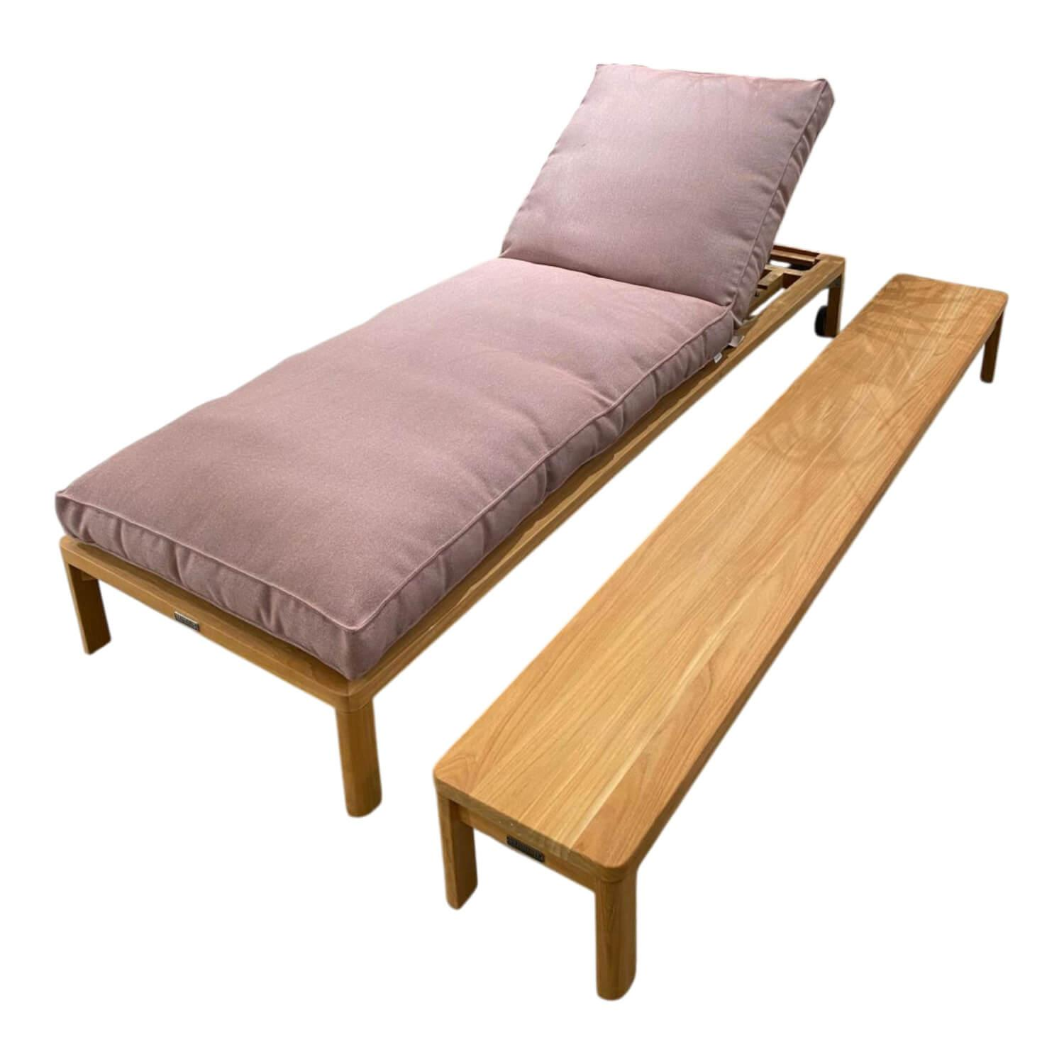 Weishäupl - Sonnenliege New Hampton Stoff Zori Hibiskus Rosa Teakholz mit Anstelltisch - 1