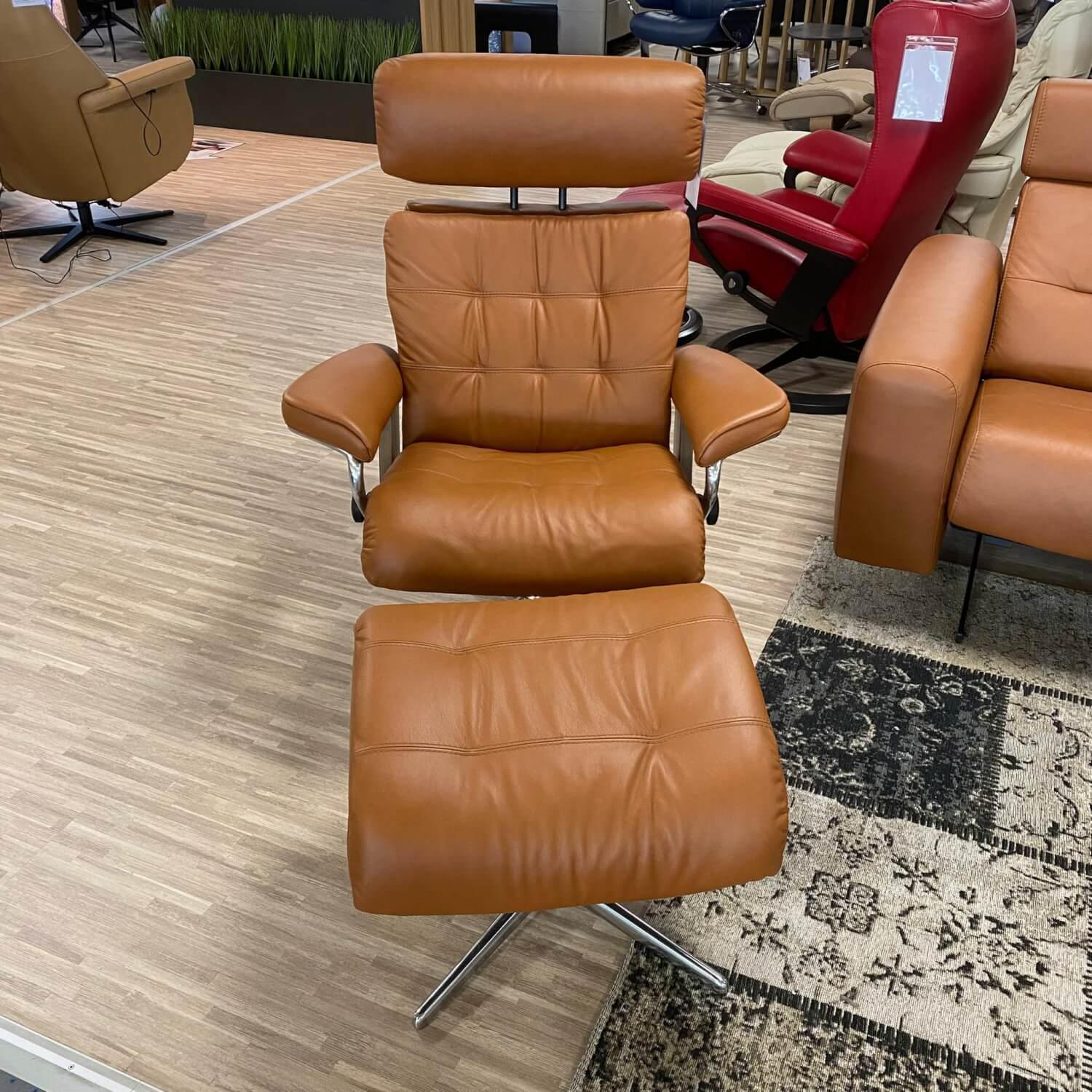 Stressless - Stressless Sessel mit Hocker Erik M Leder Paloma New Cognac Cross Alu - 9