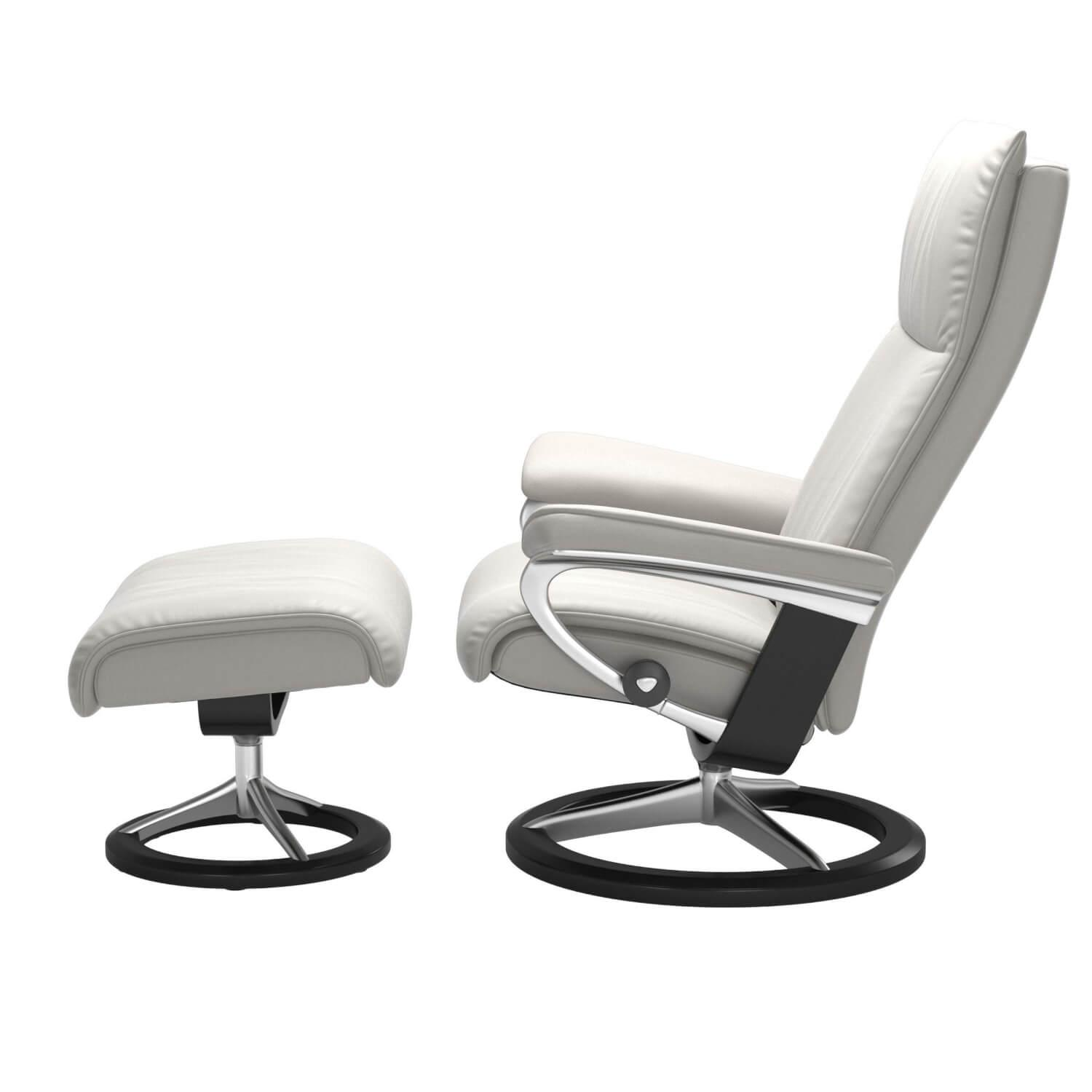 Stressless - Drehsessel Aura L Leder Cori 53 Offwhite Weiß Gestell Signature Poliertes Aluminium Holz Schwarz Mit Hocker - 3