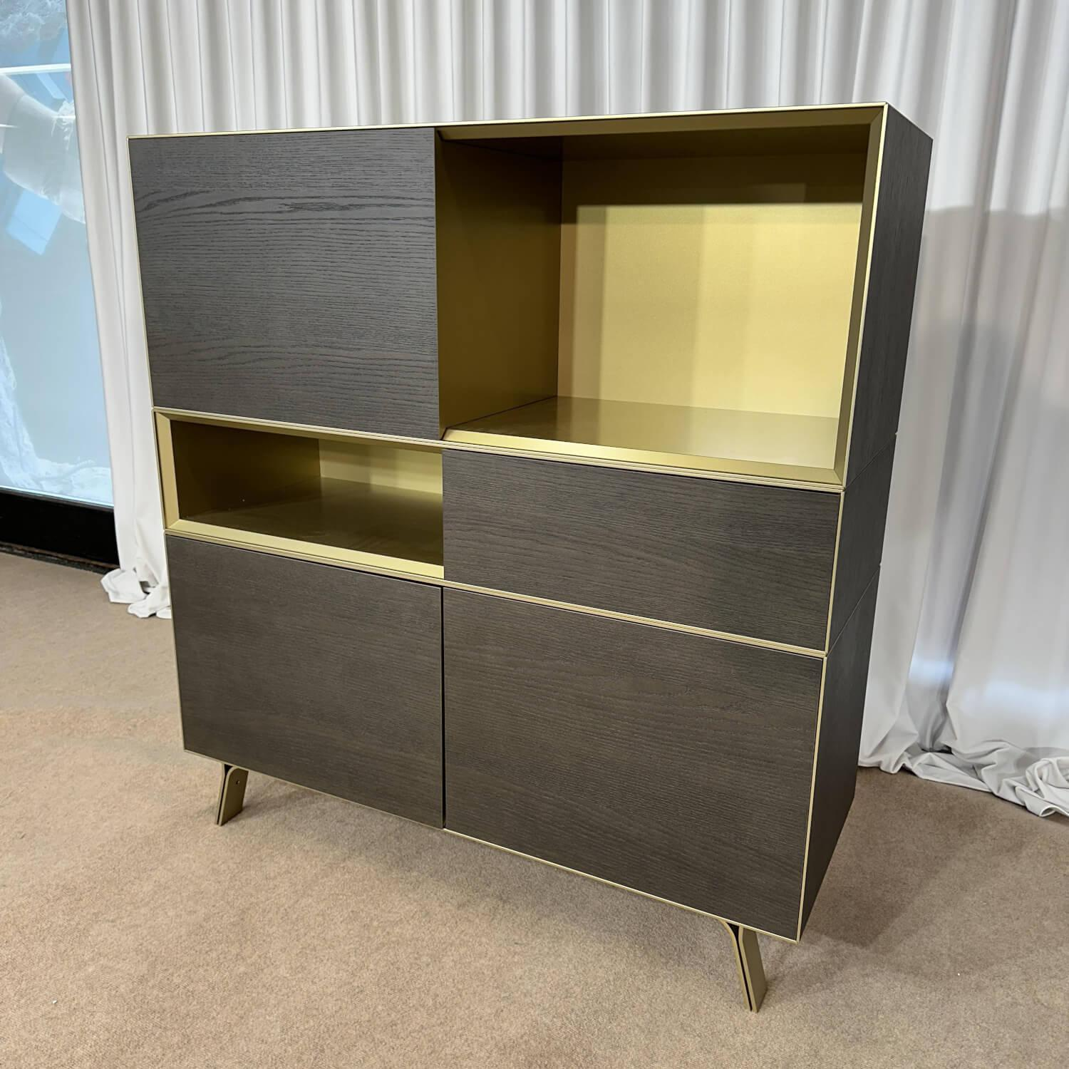 Highboard Domino Holz Wenge Schwarz Innen Gold Schubladen Hellgrau