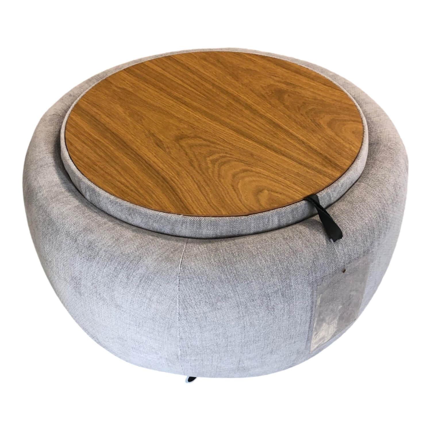 Troels - Hocker Circle Stoff Yeti Triton Hellgrau Eiche Natur Geölt - 1