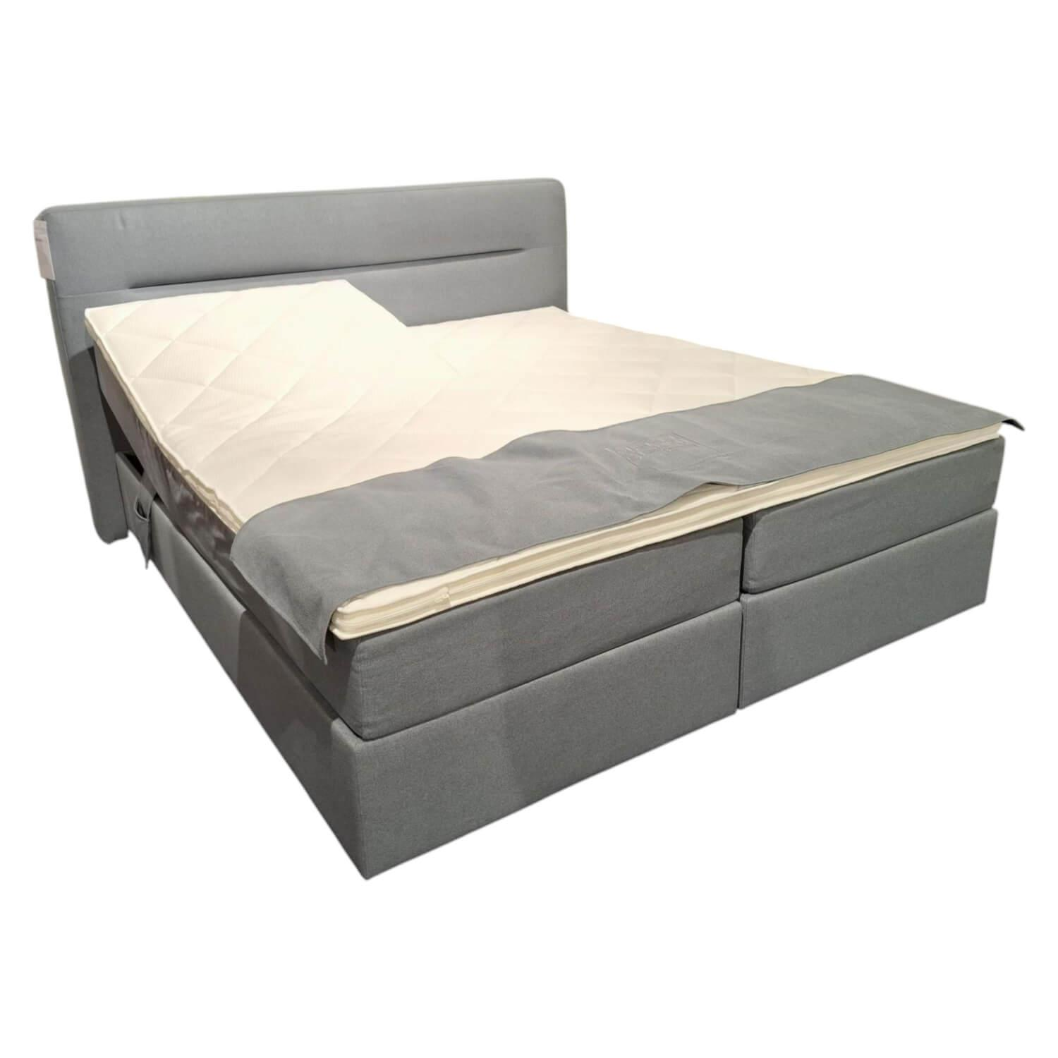 Global - Boxspringbett Valencia Stoff Luca 158 Niagara Blau mit 2 Matratzen und Topper - 1