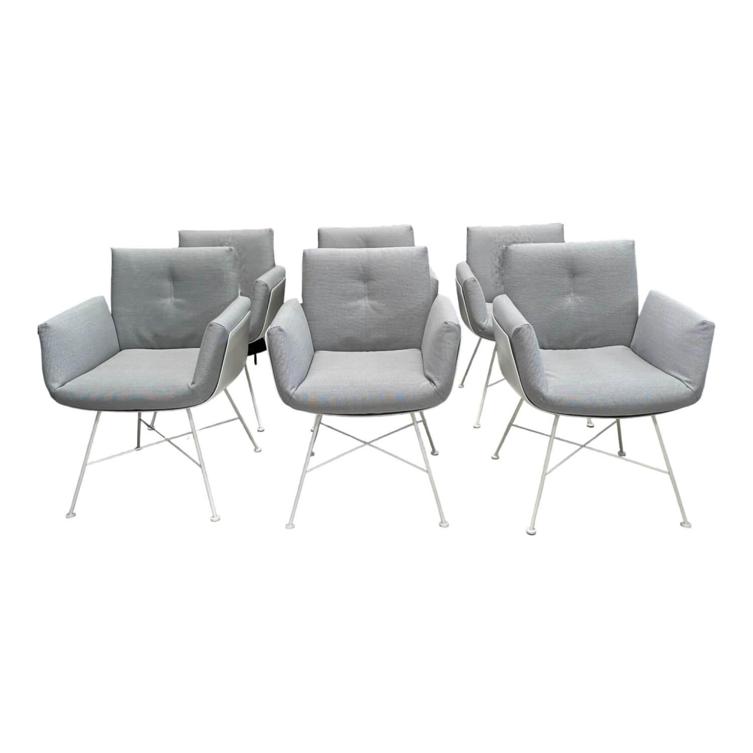 6er Set Stuhl Alvo Stoff 9574 Weiß Grau Schale K03 Kunststoff Weiß 4 Fuß Gestell P103 Pulver Weiß