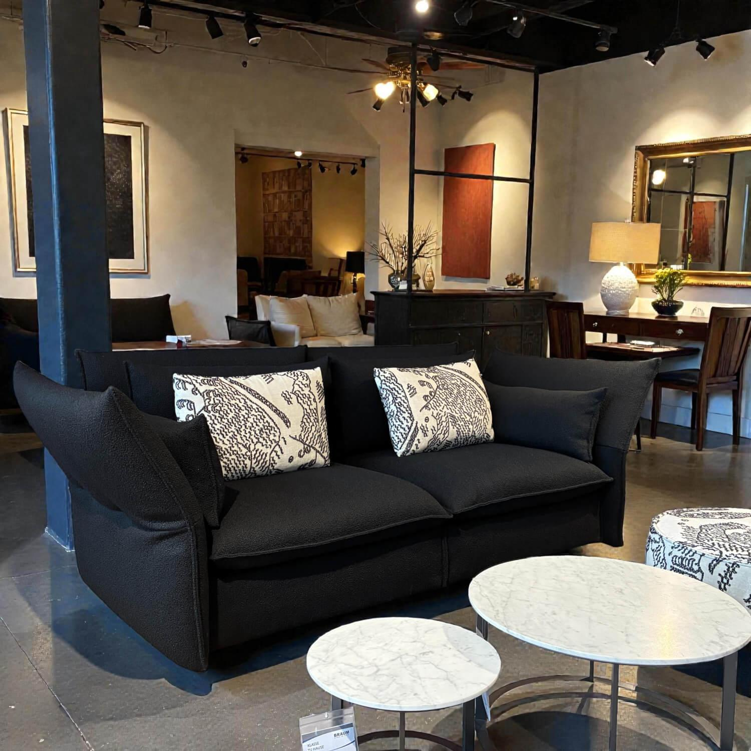 Vitra - Einzelsofa Mariposa Stoff Helia 193 Schwarz Gestell Metall Mit Hocker Mariposa Large Tiger Mountain 01 Graphit Beige Schwarz - 2