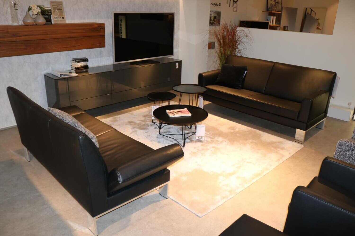 Jori - Garnitur Glove Leder Schwarz 2 Sofas mit Verstellbarkeit - 2
