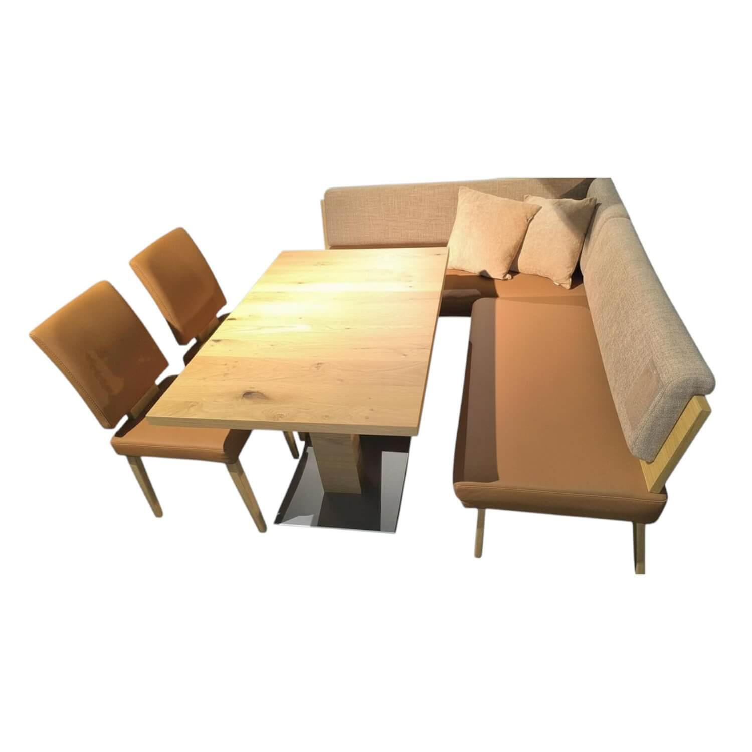 K+W - Eckbankgruppe Game IV Wildeiche Natur Furniert Lackiert Stoff 0985 72 Lightbrown 0925 72 Caramel Braun - 1