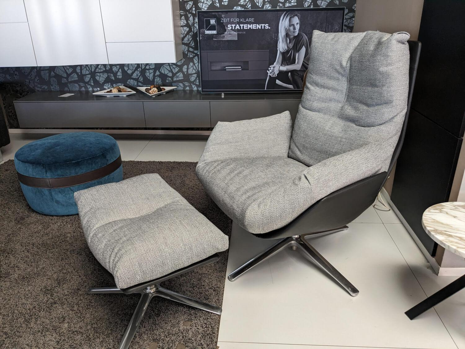 COR - Sessel Cordia Lounge Stoff 80 Platin Schale Schwarz mit Hocker - 4