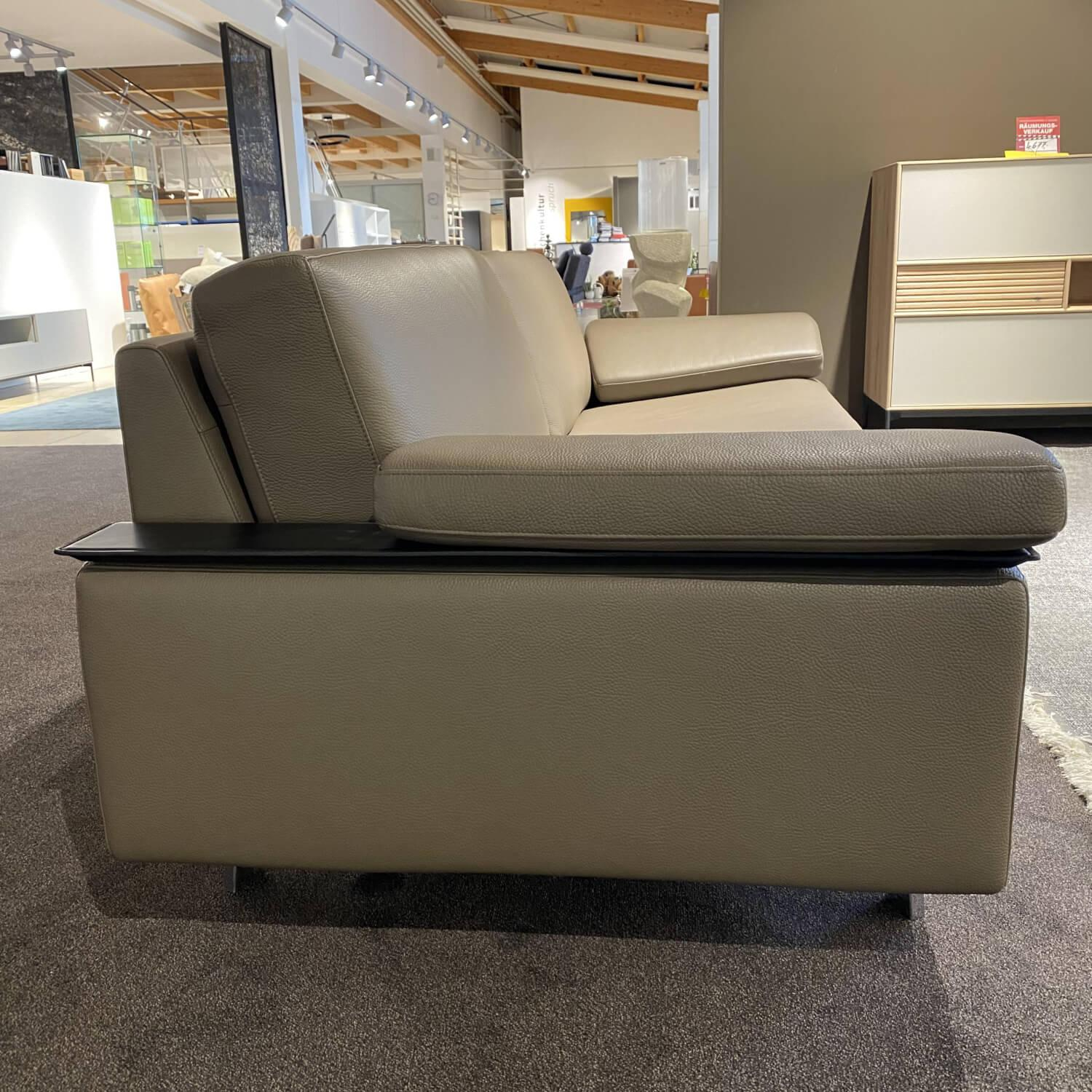 Erpo - Sofa Avantgarde 500 Leder 43 560 Fango Grau Beige Kernlederarmlehnen Schwarz Gestell Verchromt Hochglanz - 5