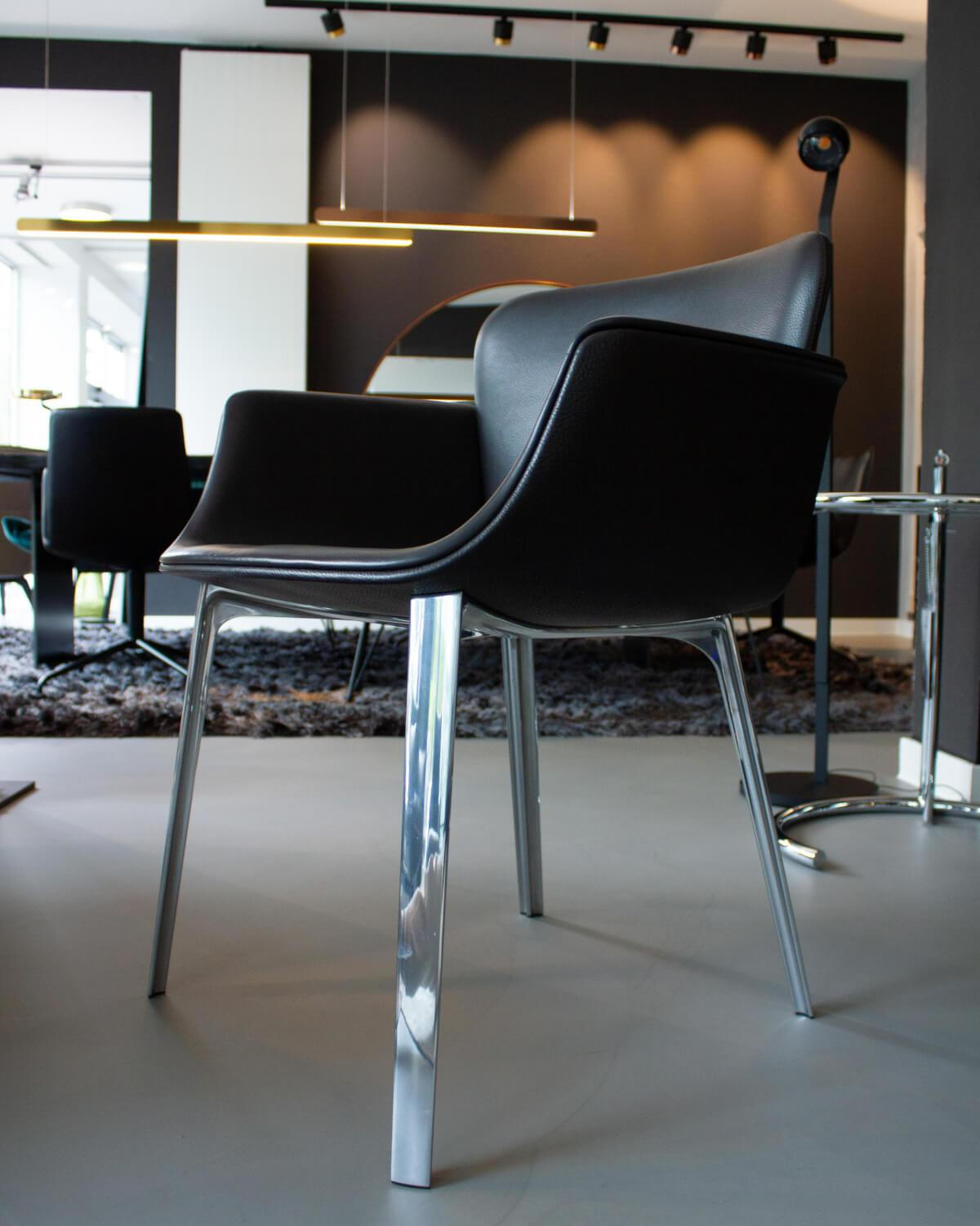Knoll International - 4er-Set Sessel KN06 Bezug Leder Pelle Belllagio BEL02 Dark Brown Dunkelbraun Schwarz Gestell Aluminium Glänzend - 6