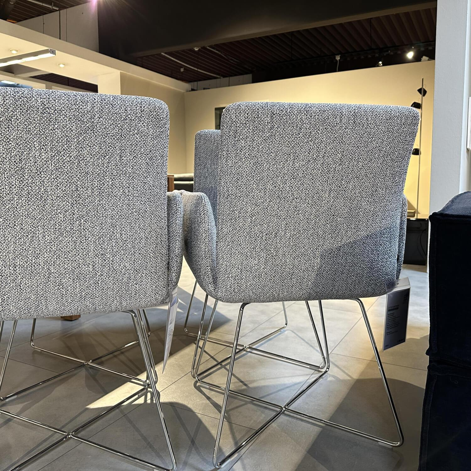 COR - 6er Set Armlehnstuhl Jalis 100541 Stoff 5012 Blau Ecru Drahtgestell Verchromt Mit Kunststoffgleitern - 2