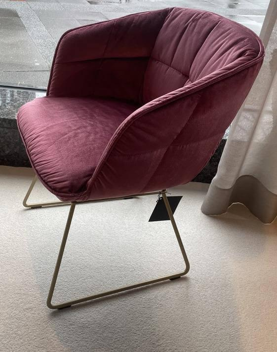 Freifrau - 4er Set Armchair Marla Stoff Avalon 2 Altrose Rot Drahtgestell Metall Messing ME021 - 2