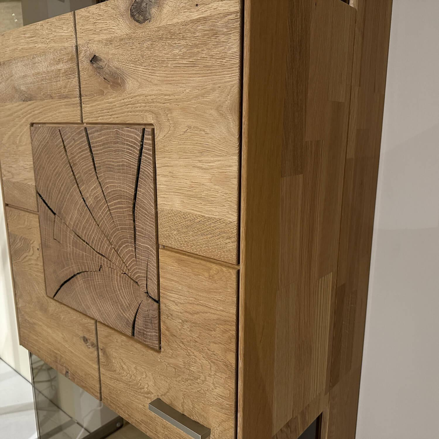 Musterring - Vitrine Portland Holz Wildeiche Massiv Weißgeölt Glas Anthrazit Satin Mit Beleuchtung Anschlag Links - 4