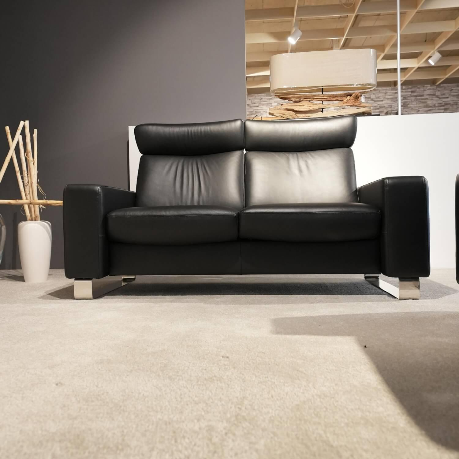 Stressless - Garnitur Space Leder Paloma Schwarz Füße Edelstahl 2 Sofas - 5