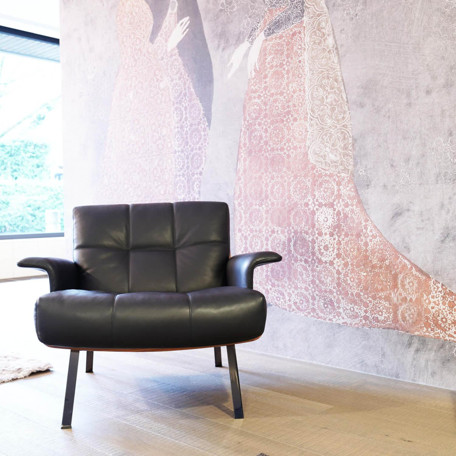 Minotti - Armsessel Daiki Sitzschale Santos Palisander Bezug Leder Aspen 01 Carbone - 3