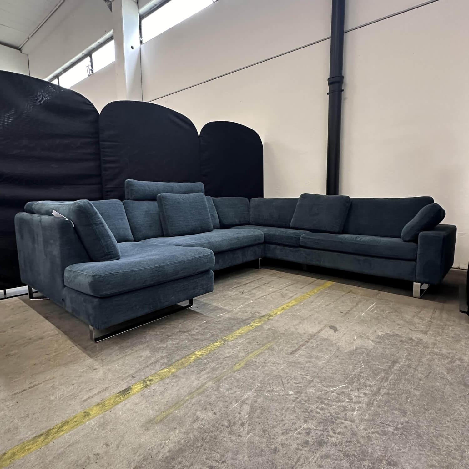 COR - Ecksofa Conseta Stoff 8169 Petrol Blau Metallkufen Verchromt Inklusive Kopfstütze Ohne Kissen - 9