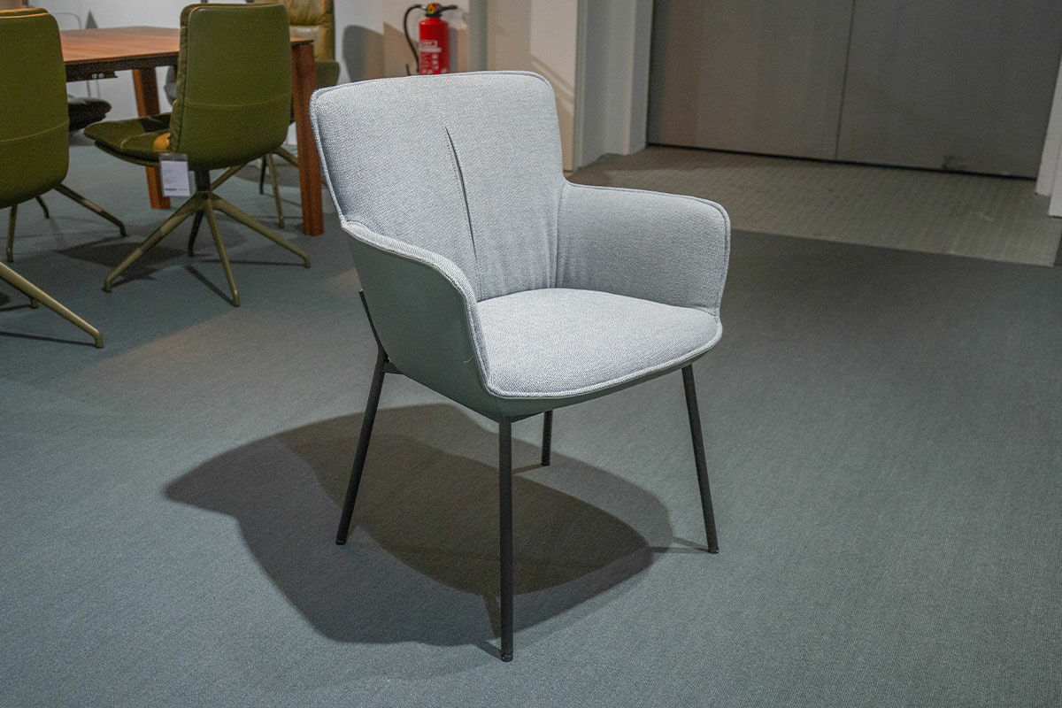 Rolf Benz - 6er-Stuhlset 655 Stoff Mittelfehgrau Außen Leder Grüngrau Gestell Schwarz - 3