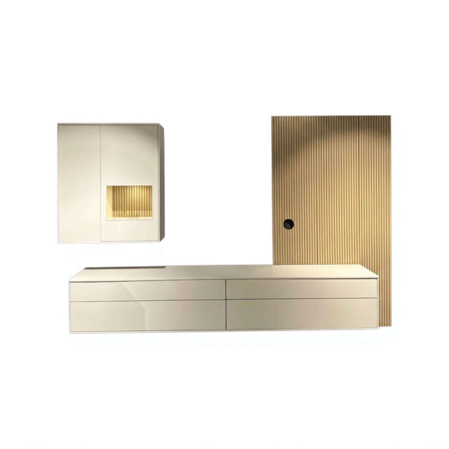 Musterring - Wohnwand Kara Frame Lack Wollweiß Und Macchiata Beige Mit Beleuchtung - 1