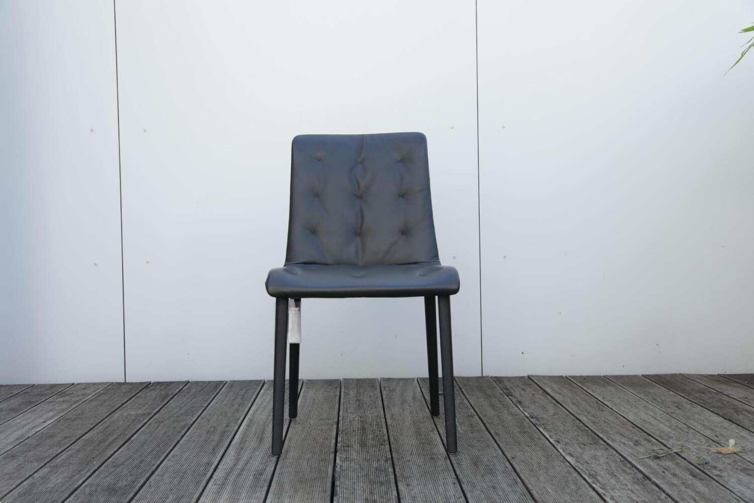 Walter Knoll - 2er Set Stuhl Liz Wood 1322.14 wo Leder Congress 1399 Dark Bronze Dunkelgrau Schwarz Füße Massivholz Eiche Geflammt Geölt Mit Teflongleiter - 6
