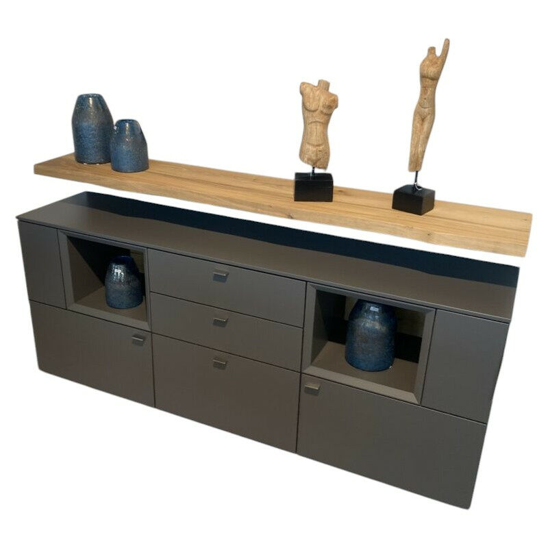 Venjakob - Sideboard Vitus Lack Schiefergrau Grau Ablage Eiche Rustico Hell Geölt Mit LED Beleuchtung - 1