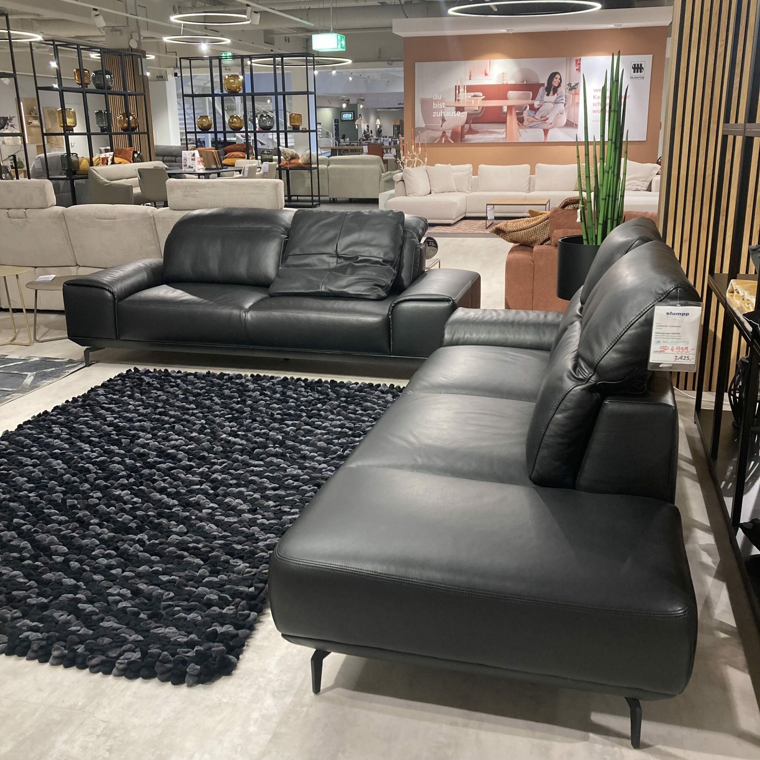 Musterring - Garnitur MR 2490 Leder Z7399 Schwarz Füße Metall Schwarz 2 Sofas - 2