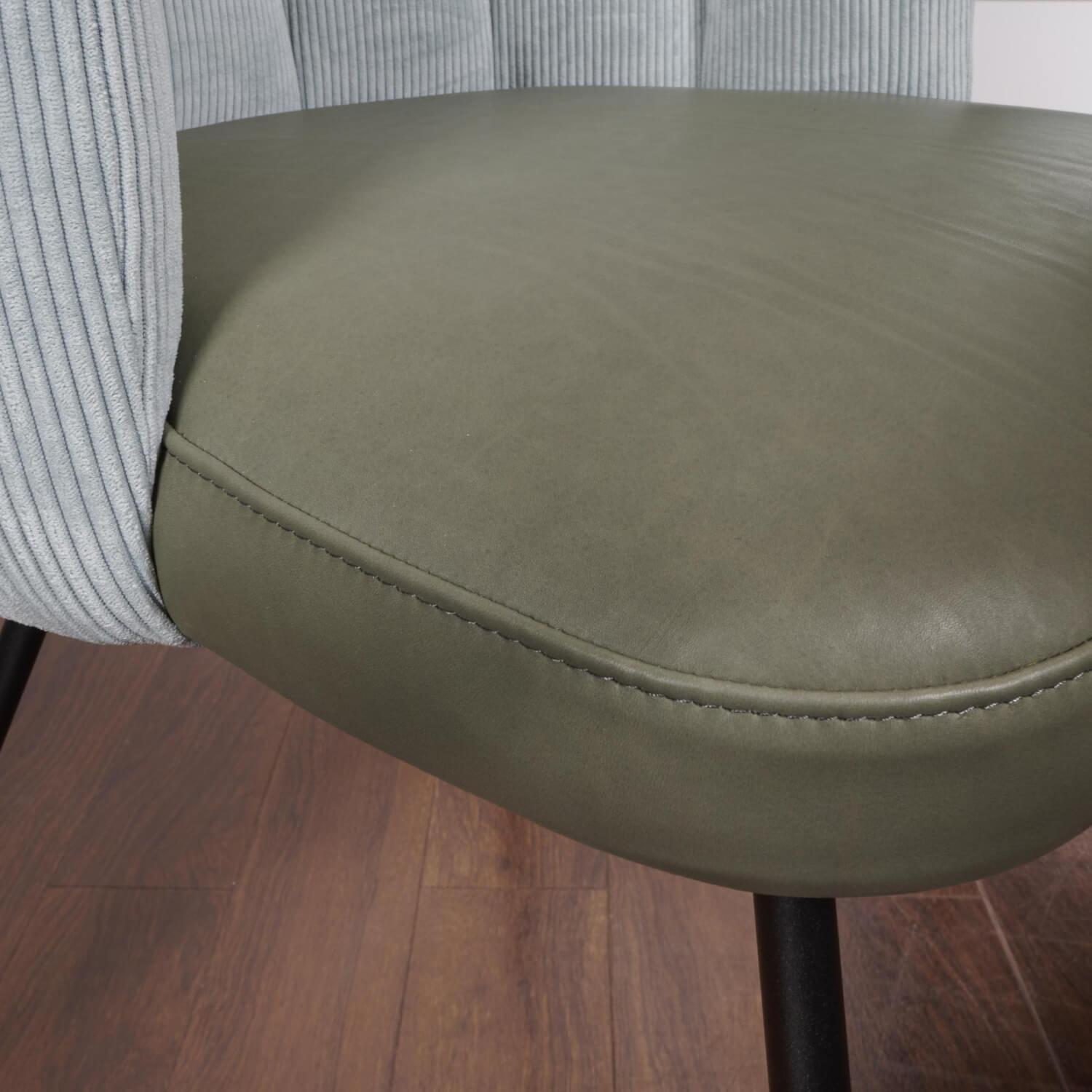 2er-Set Stuhl Gaia Rundrohrgestell Bezug Rücken Stoff Lisboa Farbe 18 Sitz Leder Silk Dark Olive