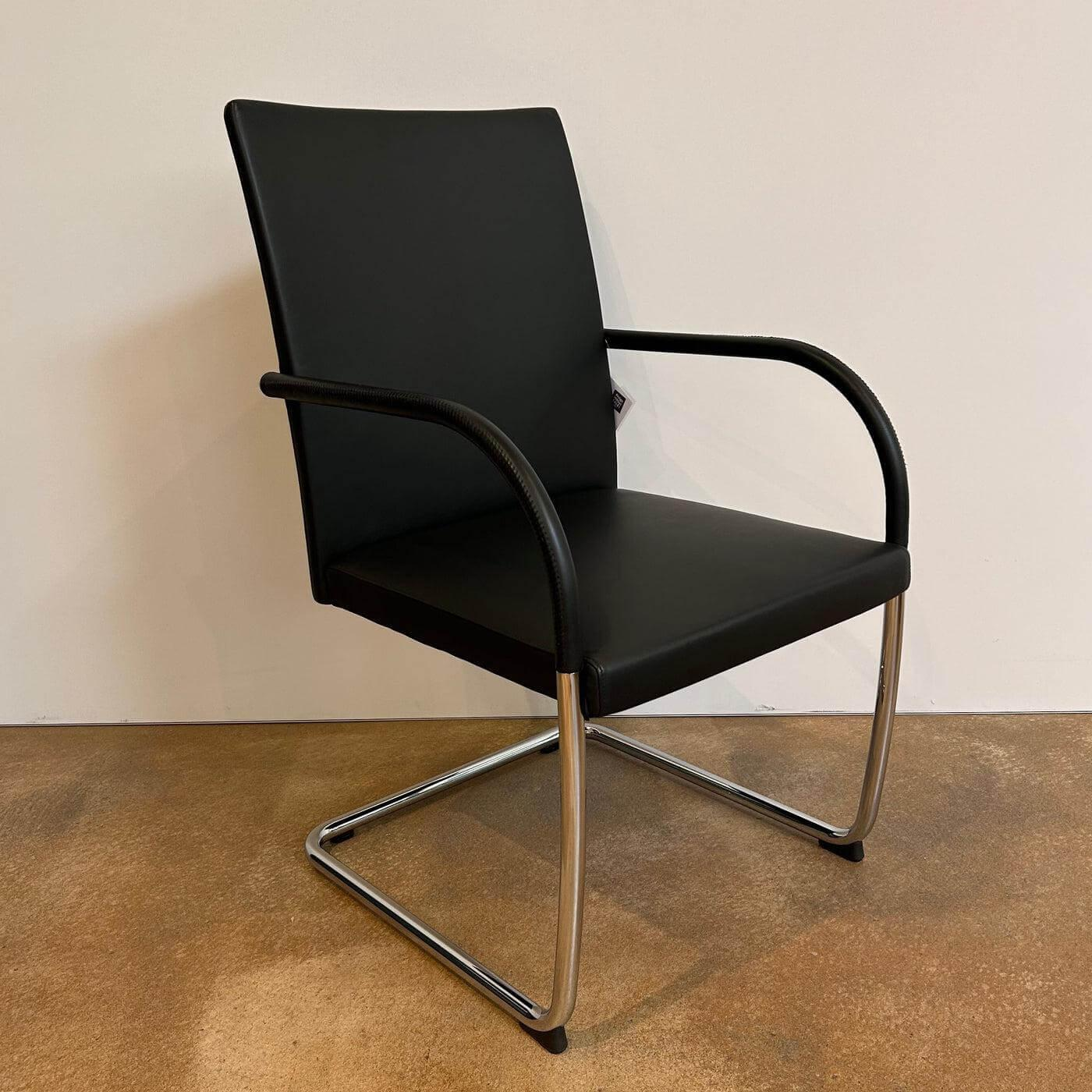 Walter Knoll - Freischwinger George 1572 Leder Congress 251 Black Schwarz Gestell Rundrohrstahl Hochglanz Verchromt - 4