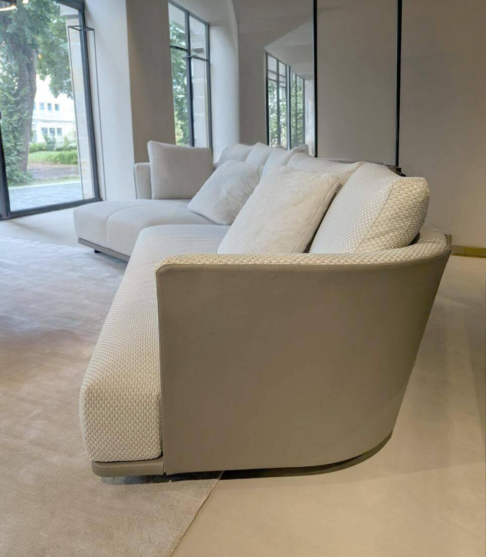 Molteni & C - Sofa Cleo Außen Leder Fango Innen Bouclestoff Kat. K Kubo KH612 Weiß - 5