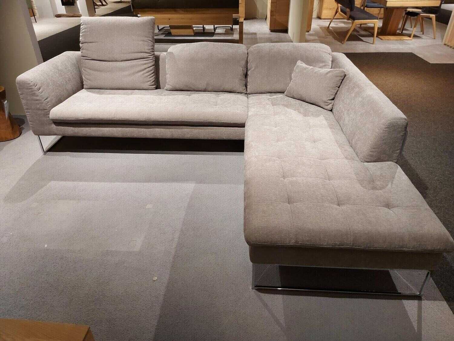 K+W - Ecksofa Sofa Jake Stoff Grau mit Kissen - 3