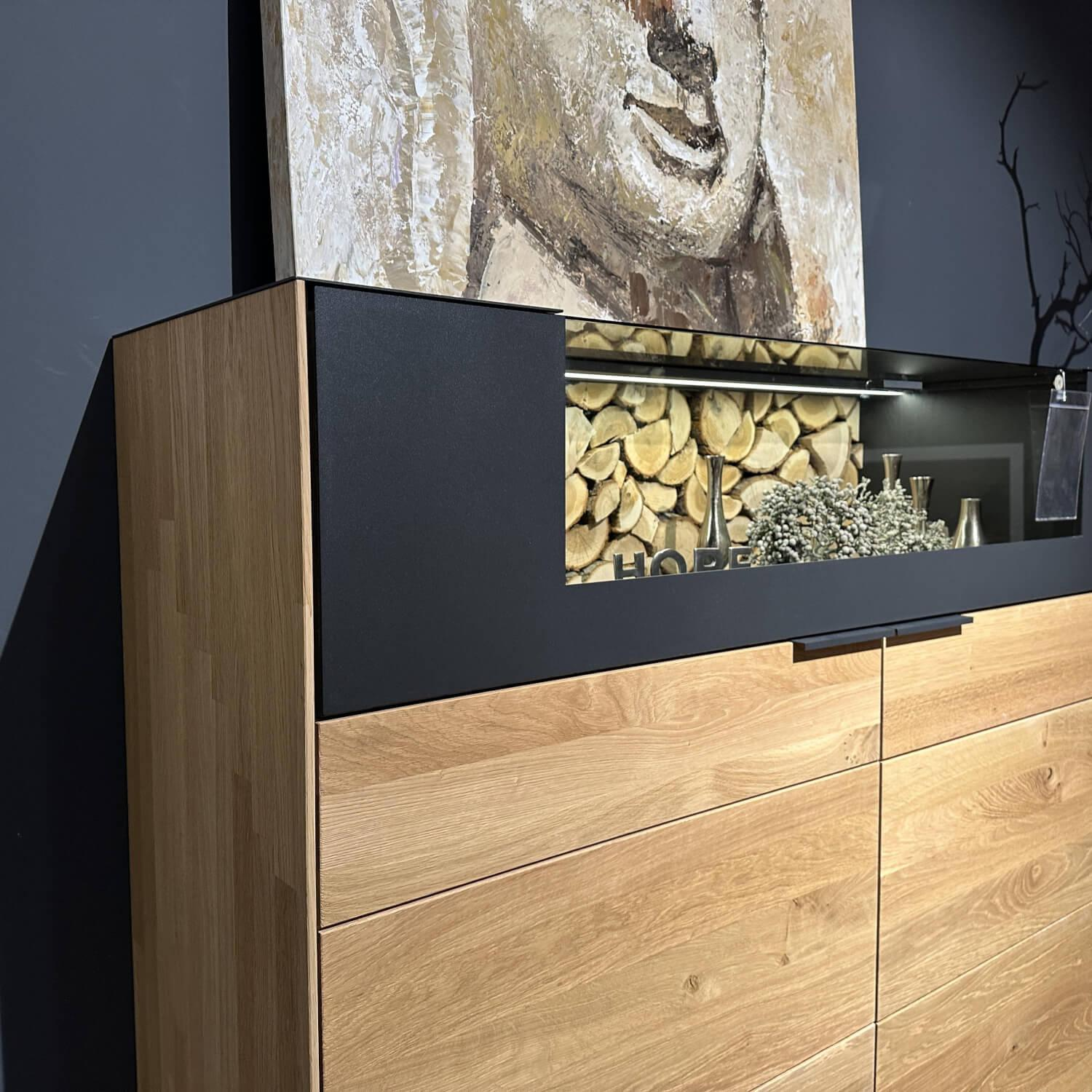 Wöstmann - Highboard WM2140 Europäische Wildeiche Massiv Soft Gebürstet Metall Carbonfarbig - 2