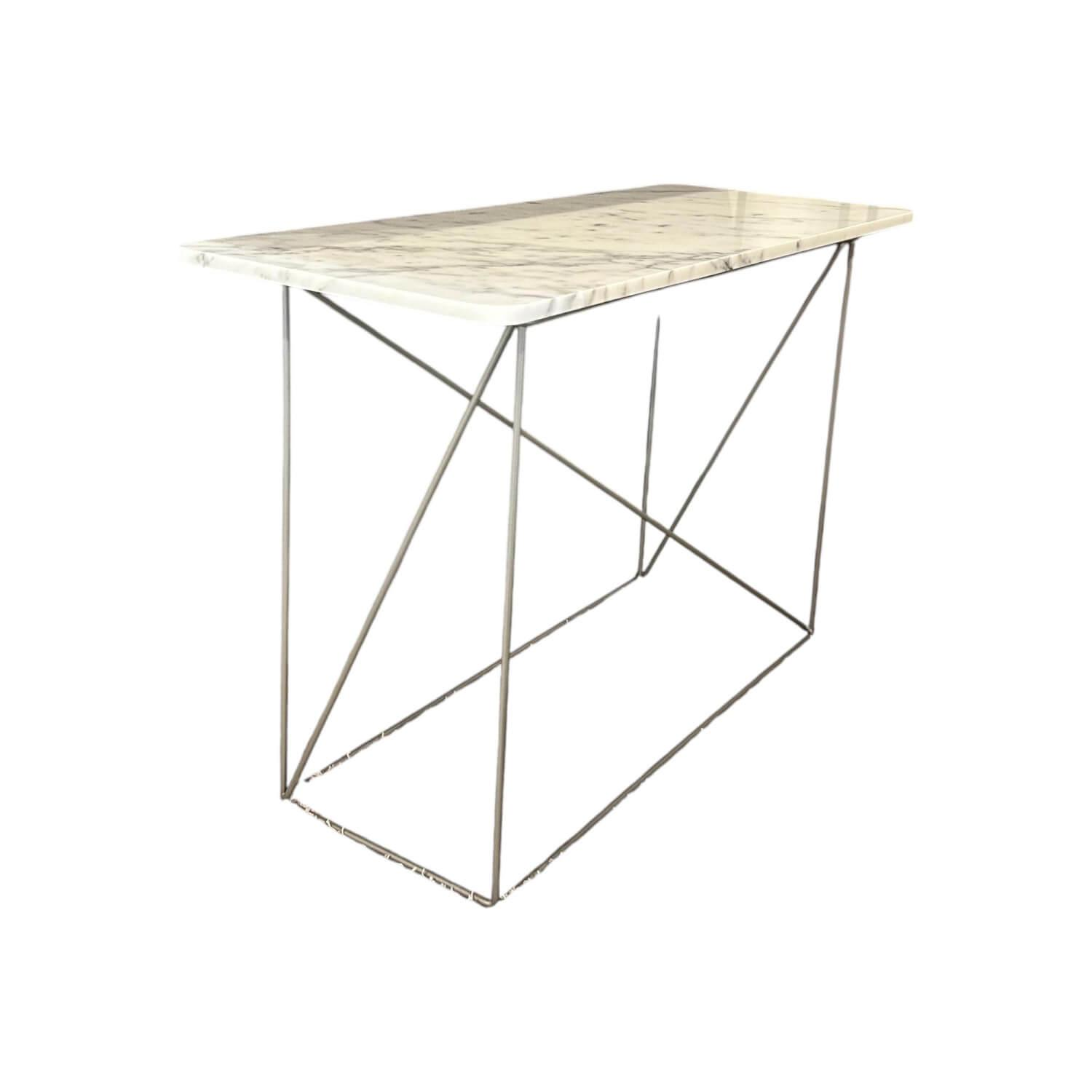 COR - Beistelltisch Pilotis Platte Rechteckig Marmor Arabescato Weiß Gestell Metall Verchromt - 1